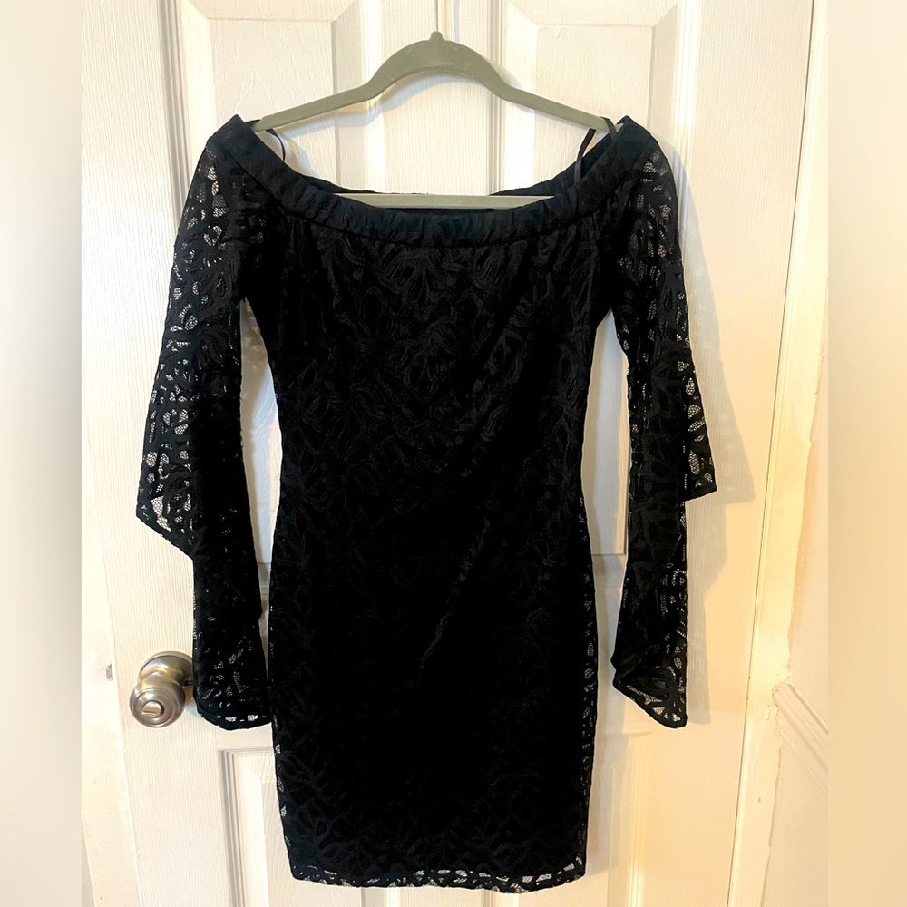 bebe long-sleeved lace mini dress